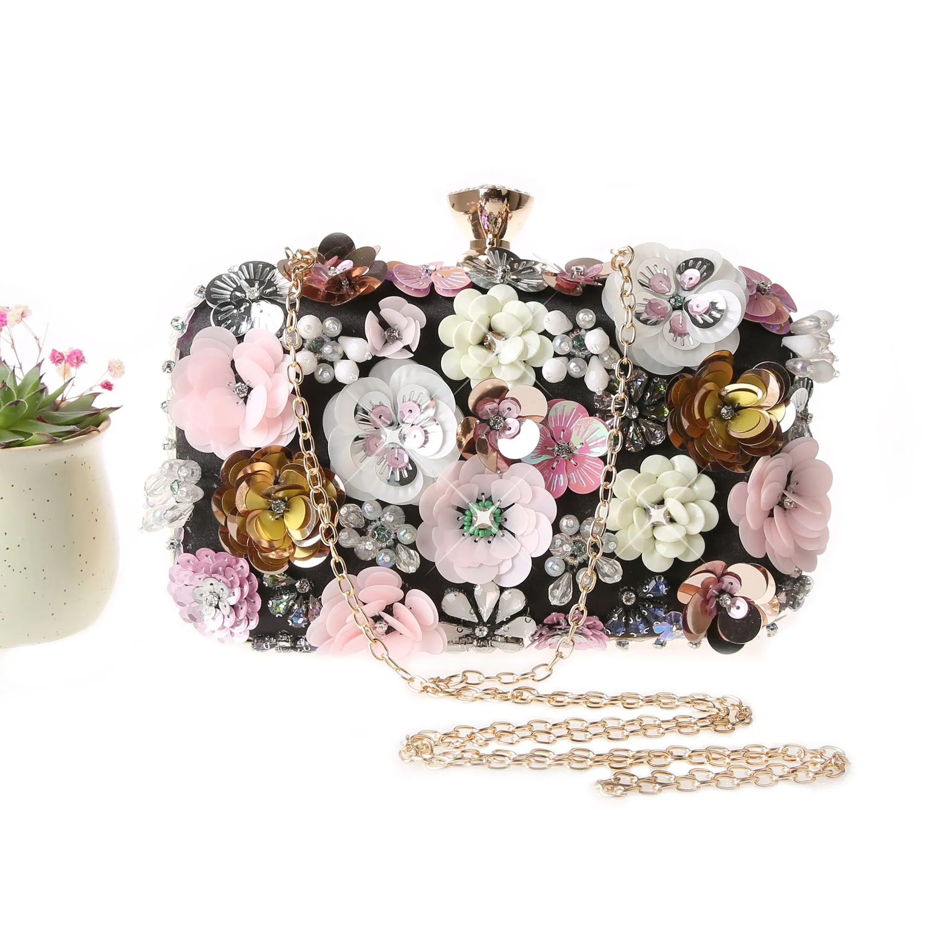 Zenaida Handmade Flower Beaded Clutch Bag