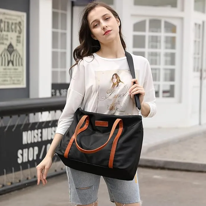 zhongningyifeng Tote Bag for Women Nylon 15.6 Inch Laptop Shoulder Handbag Purse for Travel Work