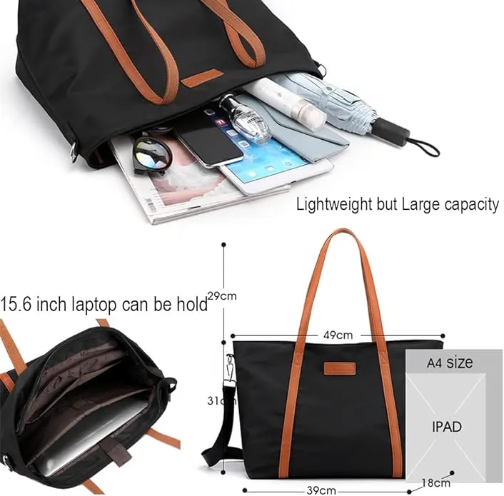 zhongningyifeng Tote Bag for Women Nylon 15.6 Inch Laptop Shoulder Handbag Purse for Travel Work